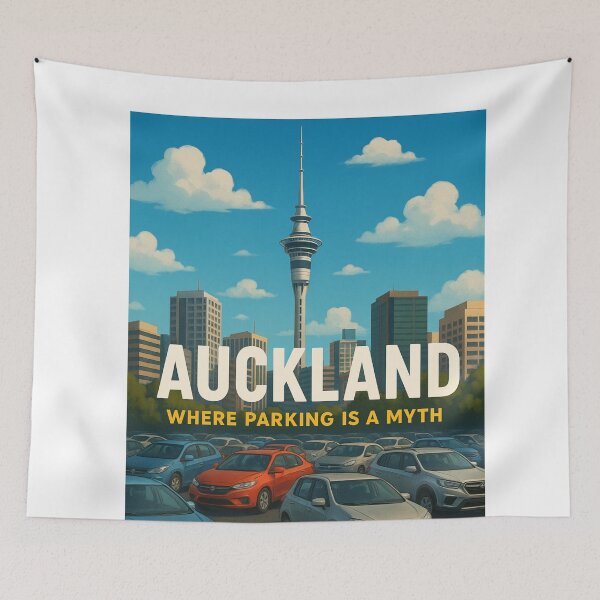 Item preview, Auckland Skyline Parking Chaos Satire designed and sold by Aryabek.