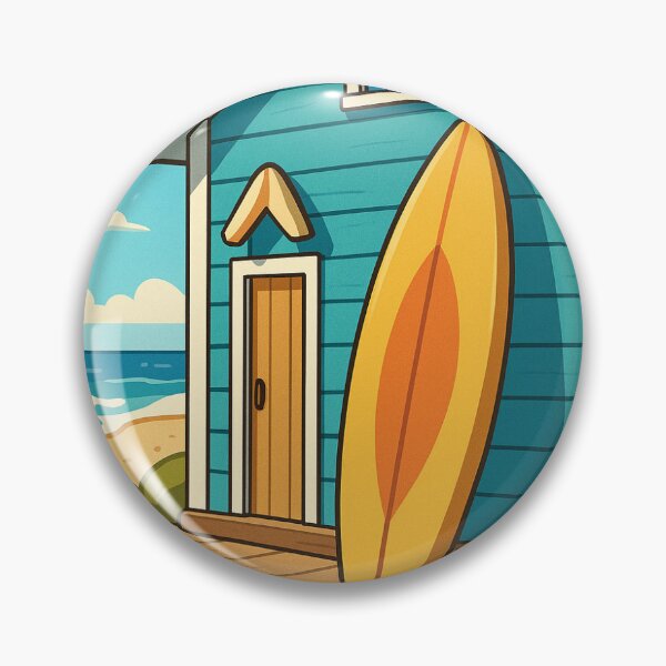 Artikelvorschau, Coastal Surf Shack – Cartoon-Strandhaus Kunstdruck entworfen und verkauft von The Salty Sketch.