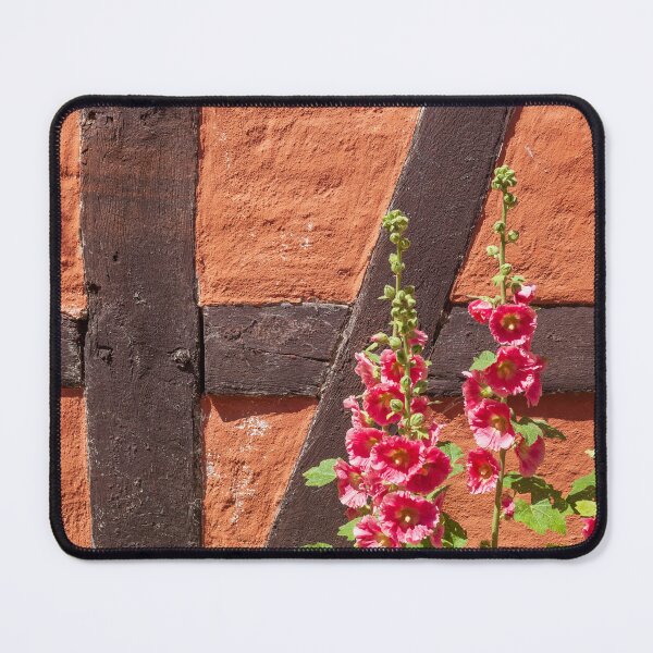 Item preview, Flowering pink hollyhocks in front of a half-timbered wall designed and sold by Torsten  Krüger.
