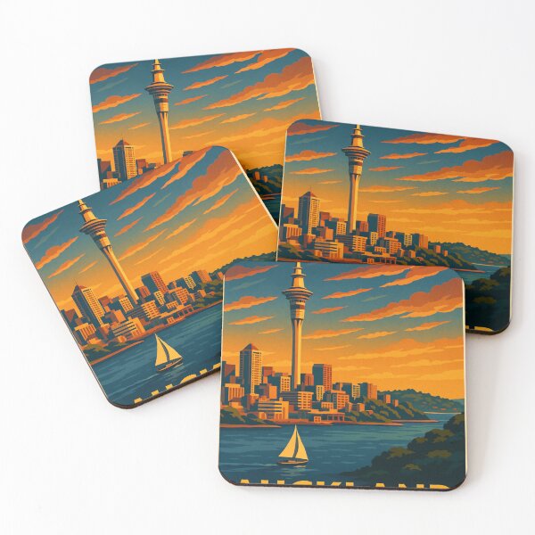 Item preview, Auckland Skyline with Sunset Clouds and Sailboat designed and sold by Aryabek.