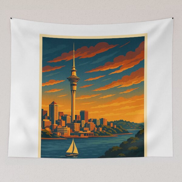 Item preview, Auckland Skyline with Sunset Clouds and Sailboat designed and sold by Aryabek.