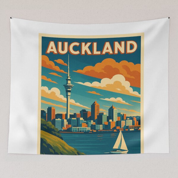 Item preview, Auckland Skyline Retro Style Sailboat View designed and sold by Aryabek.