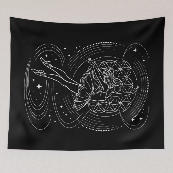 Item preview, Zero Gravity Ballerina & Flower of Life, white Line Art Sacred Geometry designed and sold by QuirkySpark.