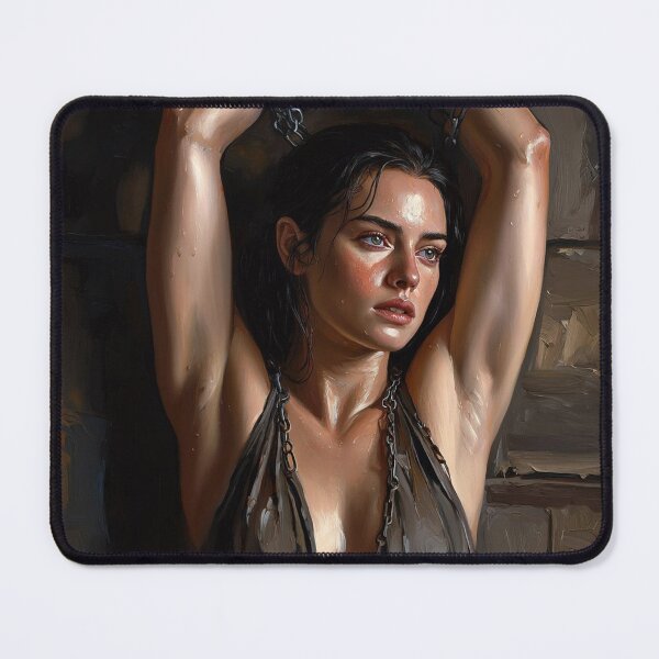 Item preview, Woman in a dungeon with her arms chained above her head vintage Expressionist painting art designed and sold by Vintage Designs +.