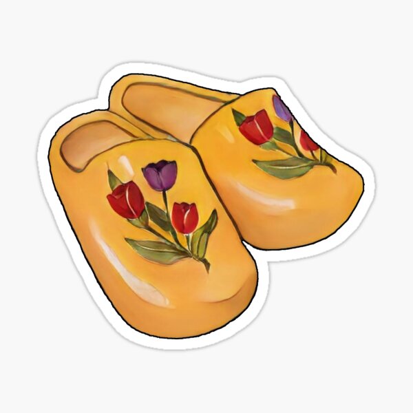 Aperçu de l'œuvre Chaussures en bois hollandaises avec tulipes, Klompen, Sabots, Dessin, Art créée et vendue par JoyfulWhimsy.
