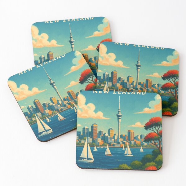 Item preview, Auckland Skyline with Sailboats and Pohutukawa designed and sold by Places On Earth.