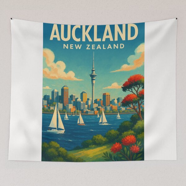 Item preview, Auckland Skyline with Sailboats and Pohutukawa designed and sold by Places On Earth.