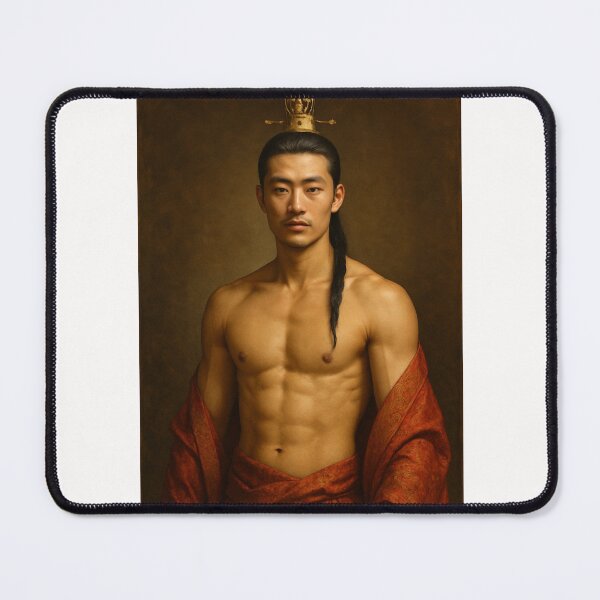 Item preview, Shirtless Asian Handsome Man Crowned Warrior in Red Robe Portrait designed and sold by Places On Earth.