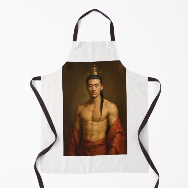 Item preview, Shirtless Asian Handsome Man Crowned Warrior in Red Robe Portrait designed and sold by Places On Earth.