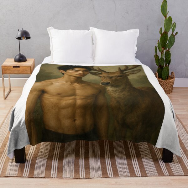Item preview, Shirtless Asian Man with Stag in Woodland Setting designed and sold by Places On Earth.
