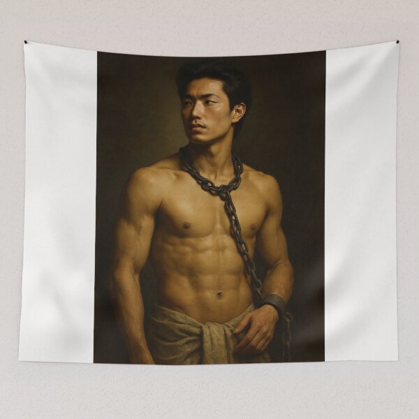 Item preview, Bound Asian Man Masculine Hero with Chains designed and sold by Places On Earth.