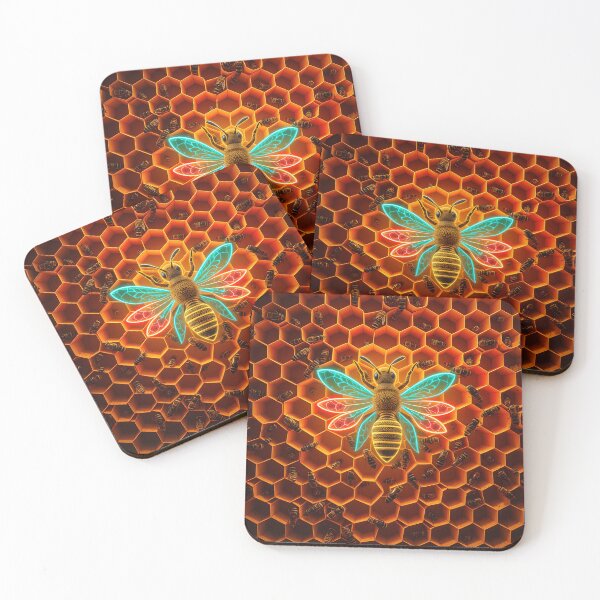Item preview, Mystical Bee with Glowing Wings on Golden Honeycomb Pattern designed and sold by AbdS07.
