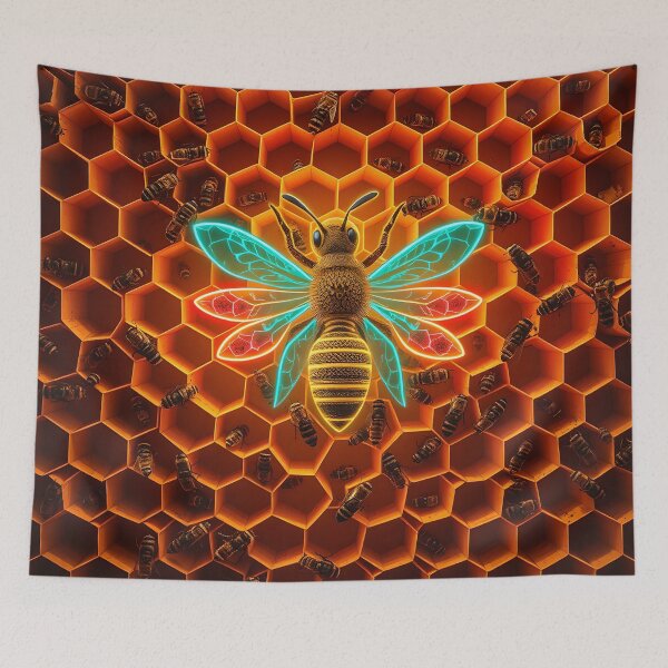 Item preview, Mystical Bee with Glowing Wings on Golden Honeycomb Pattern designed and sold by AbdS07.
