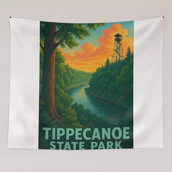 Item preview, Tippecanoe State Park Fire Tower and River designed and sold by Places On Earth.
