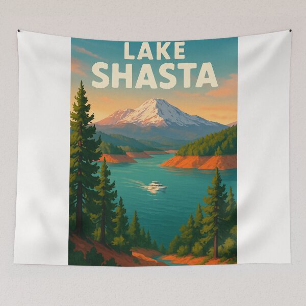 Item preview, Lake Shasta Boat View and Mountain Backdrop designed and sold by Places On Earth.