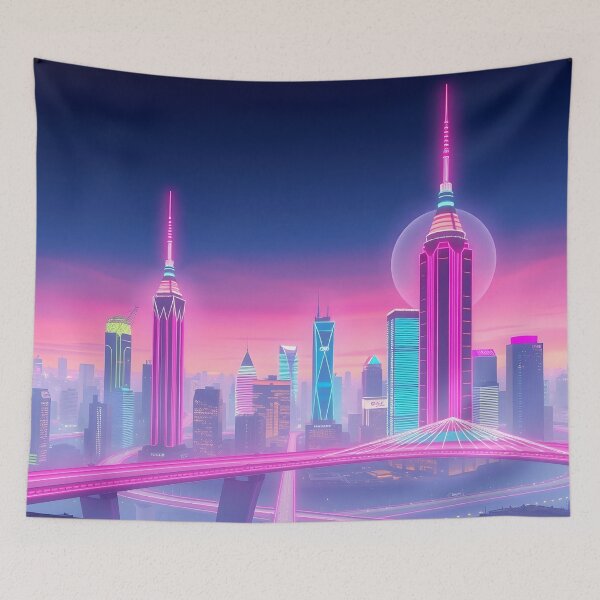 Item preview, Futuristic City Skyline - Neon Cyberpunk Architecture Art designed and sold by AbdS07.