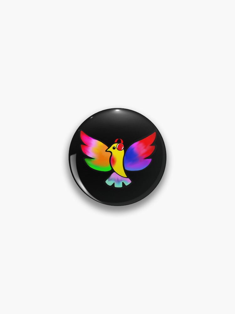 Thumbnail 1 of 3, Pin, Tale Teller Kids Neurodivergence Logo Rainbow Bird In Headphones designed and sold by taletellerclub.