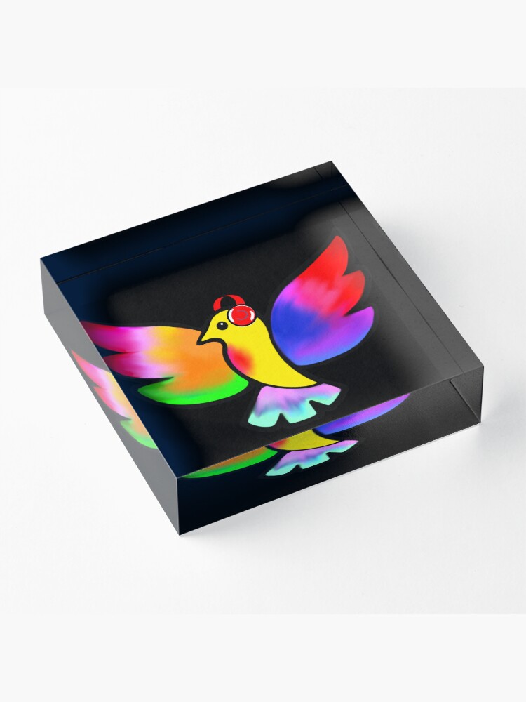 Thumbnail 3 of 5, Acrylic Block, Tale Teller Kids Neurodivergence Logo Rainbow Bird In Headphones designed and sold by taletellerclub.