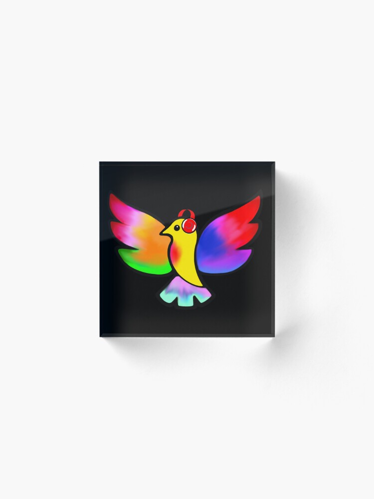Thumbnail 2 of 5, Acrylic Block, Tale Teller Kids Neurodivergence Logo Rainbow Bird In Headphones designed and sold by taletellerclub.