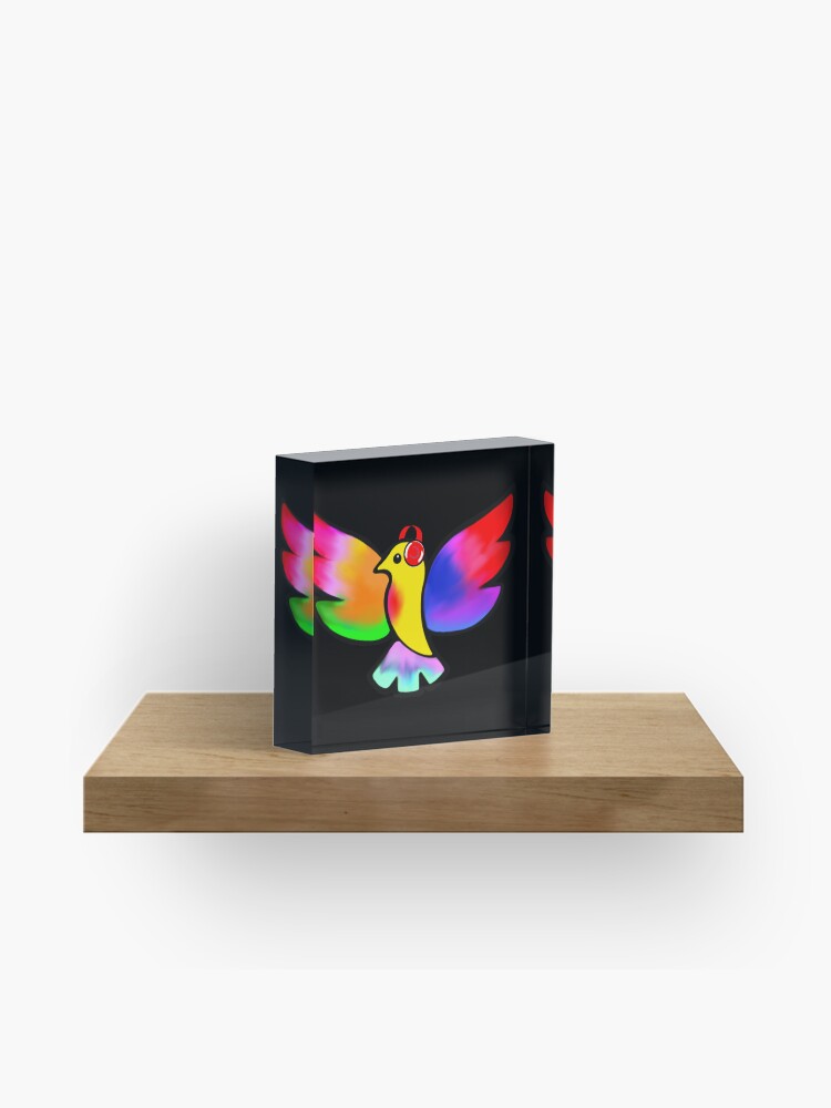 Thumbnail 1 of 5, Acrylic Block, Tale Teller Kids Neurodivergence Logo Rainbow Bird In Headphones designed and sold by taletellerclub.