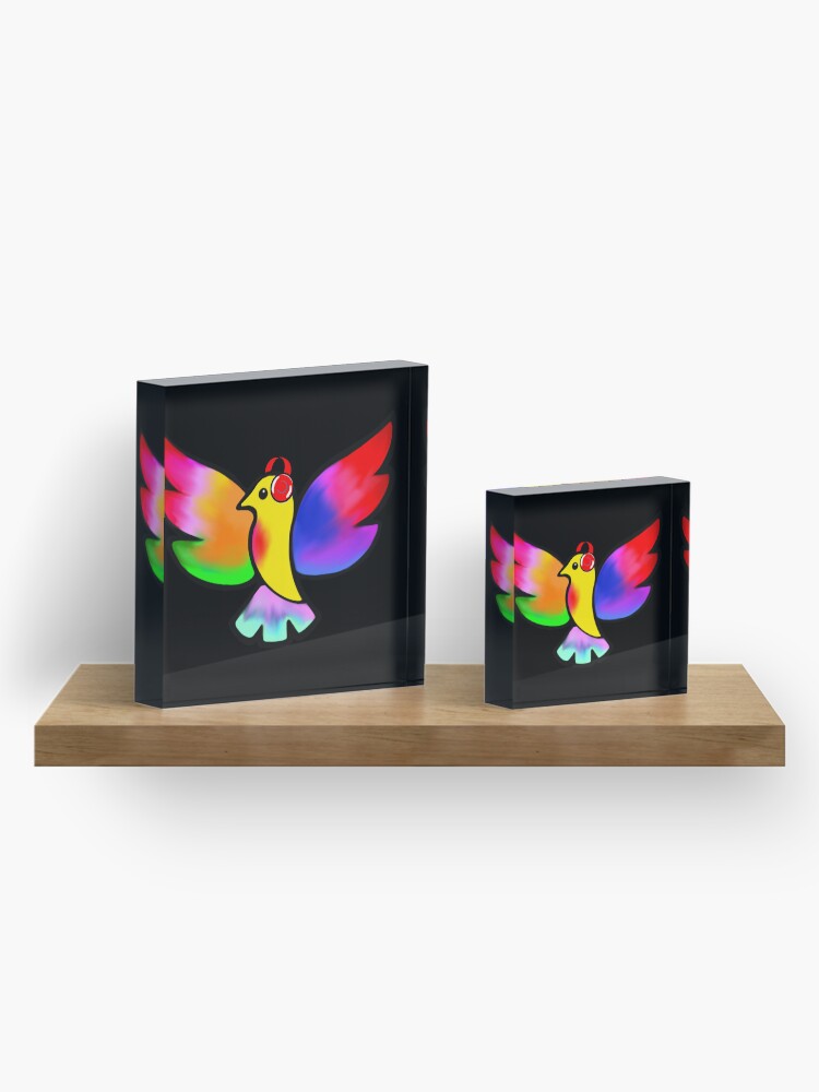 Thumbnail 4 of 5, Acrylic Block, Tale Teller Kids Neurodivergence Logo Rainbow Bird In Headphones designed and sold by taletellerclub.