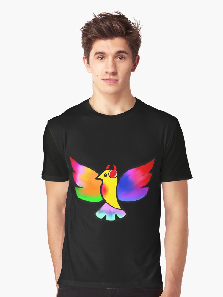 Thumbnail 1 of 5, Graphic T-Shirt, Tale Teller Kids Neurodivergence Logo Rainbow Bird In Headphones designed and sold by taletellerclub.