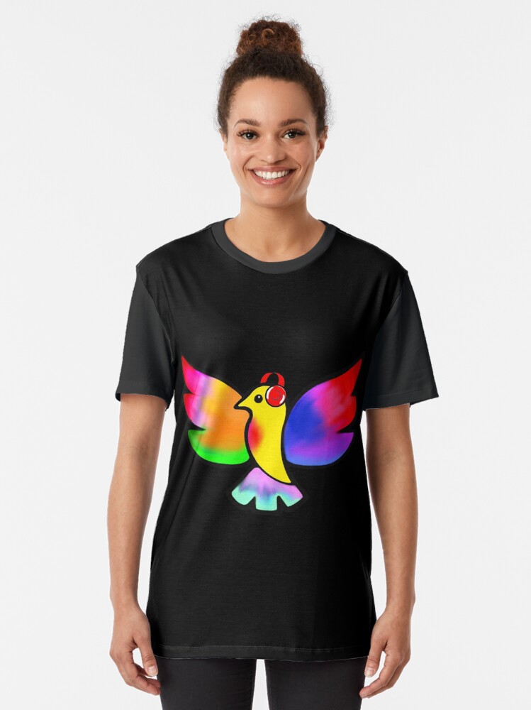 Thumbnail 2 of 5, Graphic T-Shirt, Tale Teller Kids Neurodivergence Logo Rainbow Bird In Headphones designed and sold by taletellerclub.