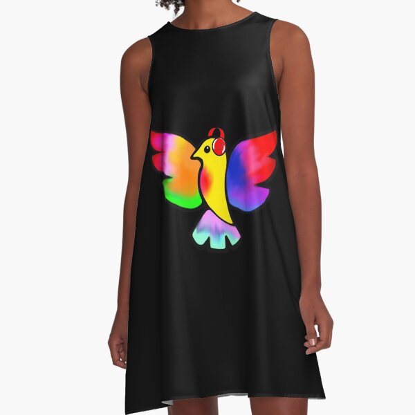 Tale Teller Kids Neurodivergence Logo Rainbow Bird In Headphones  A-Line Dress