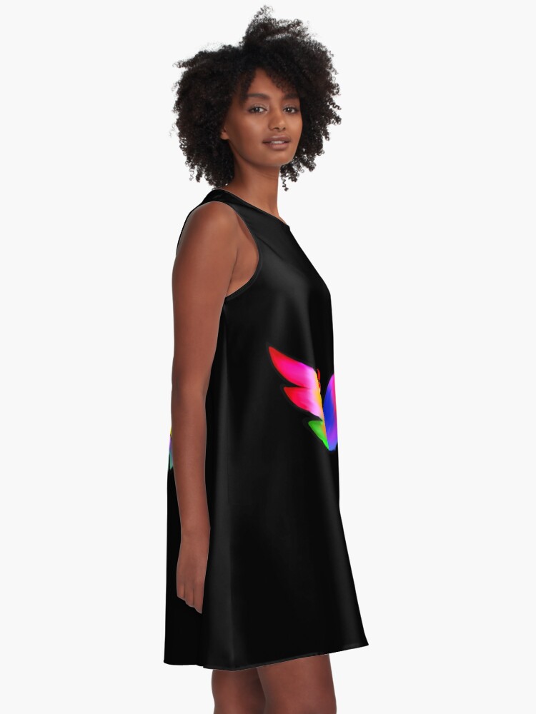 Thumbnail 2 of 4, A-Line Dress, Tale Teller Kids Neurodivergence Logo Rainbow Bird In Headphones designed and sold by taletellerclub.