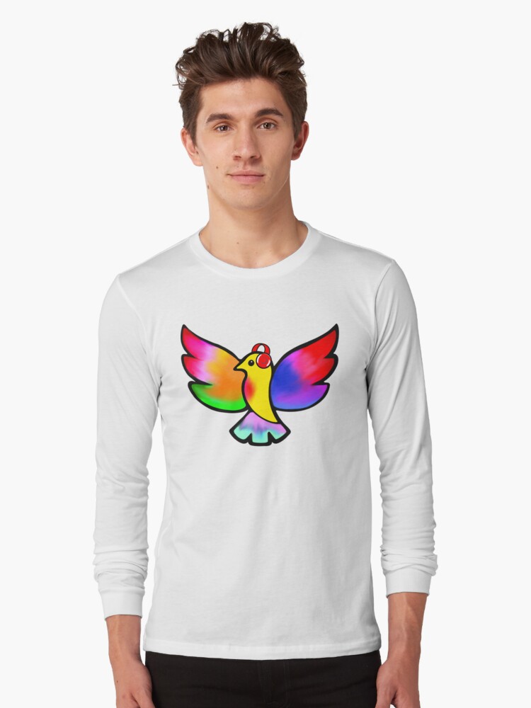 Thumbnail 1 of 5, Long Sleeve T-Shirt, Tale Teller Kids Neurodivergence Logo Rainbow Bird In Headphones designed and sold by taletellerclub.