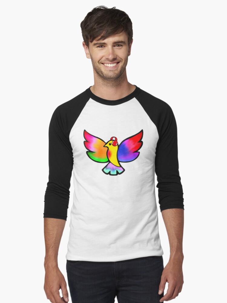 Thumbnail 1 of 3, Baseball ¾ Sleeve T-Shirt, Tale Teller Kids Neurodivergence Logo Rainbow Bird In Headphones designed and sold by taletellerclub.