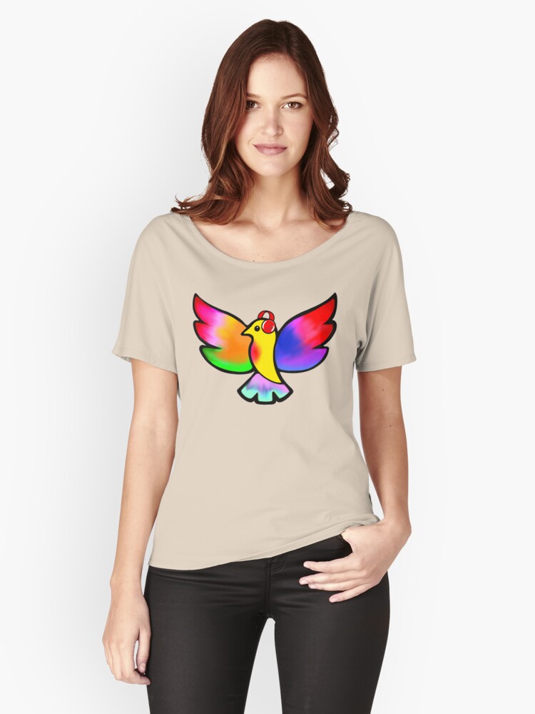 Thumbnail 1 of 3, Relaxed Fit T-Shirt, Tale Teller Kids Neurodivergence Logo Rainbow Bird In Headphones designed and sold by taletellerclub.