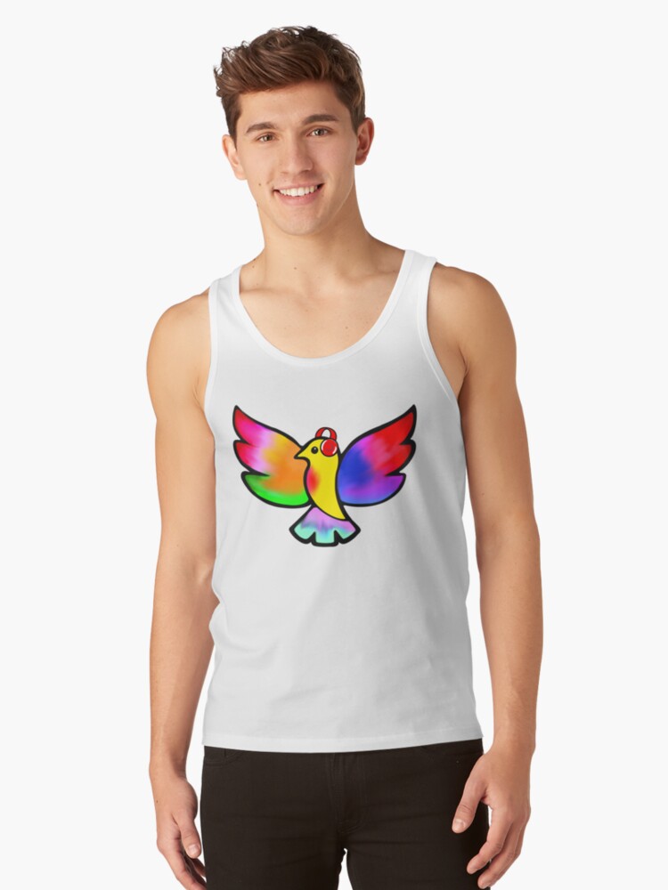 Thumbnail 1 of 3, Tank Top, Tale Teller Kids Neurodivergence Logo Rainbow Bird In Headphones designed and sold by taletellerclub.