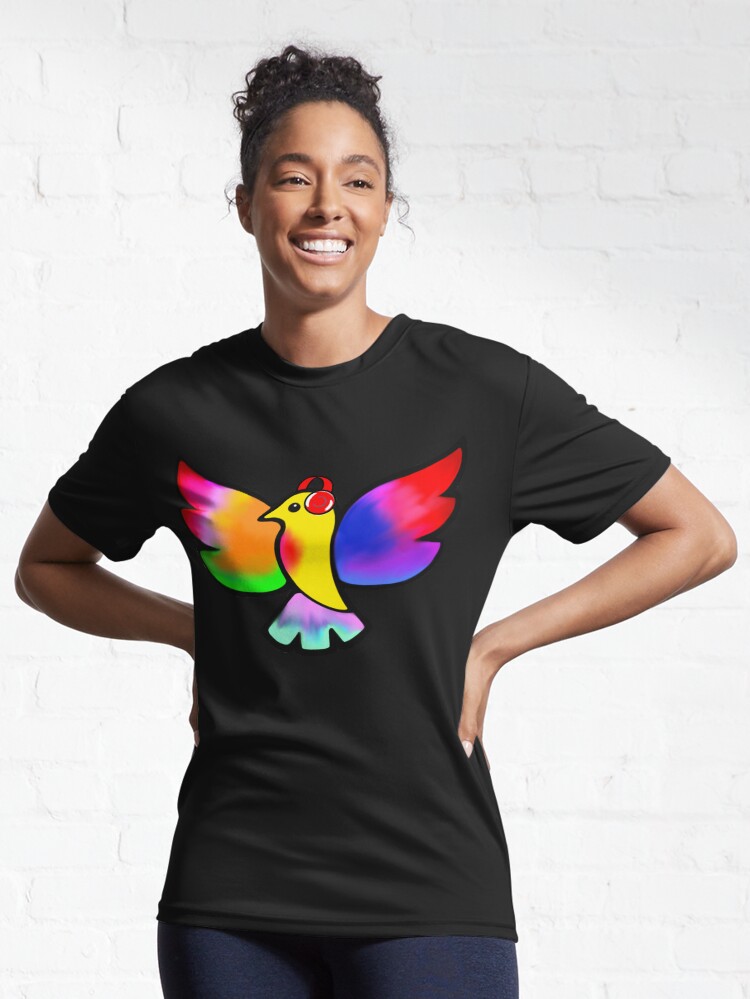 Thumbnail 6 of 7, Active T-Shirt, Tale Teller Kids Neurodivergence Logo Rainbow Bird In Headphones designed and sold by taletellerclub.