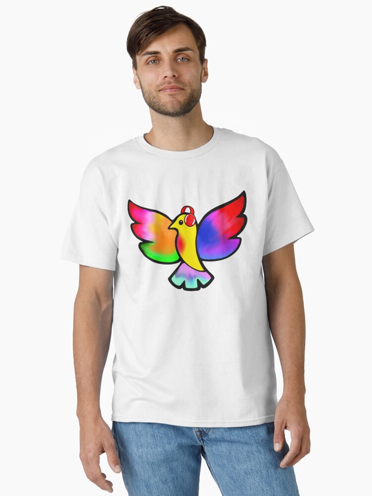 Thumbnail 1 of 7, Classic T-Shirt, Tale Teller Kids Neurodivergence Logo Rainbow Bird In Headphones designed and sold by taletellerclub.