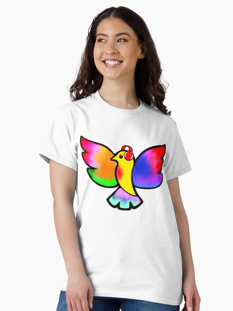 Thumbnail 2 of 7, Classic T-Shirt, Tale Teller Kids Neurodivergence Logo Rainbow Bird In Headphones designed and sold by taletellerclub.