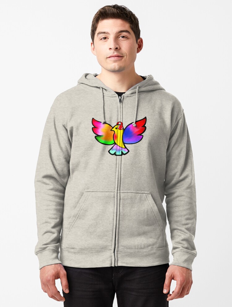 Thumbnail 1 of 5, Zipped Hoodie, Tale Teller Kids Neurodivergence Logo Rainbow Bird In Headphones designed and sold by taletellerclub.