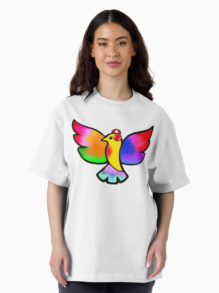 Thumbnail 2 of 7, Oversized T-Shirt, Tale Teller Kids Neurodivergence Logo Rainbow Bird In Headphones designed and sold by taletellerclub.