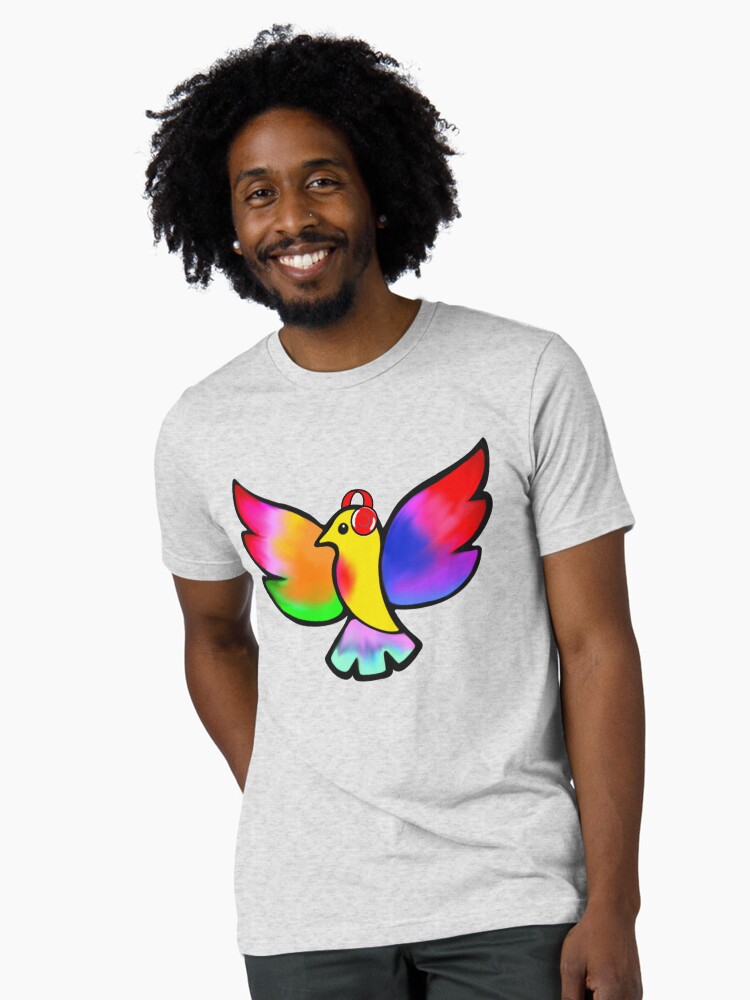 Thumbnail 1 of 7, Tri-blend T-Shirt, Tale Teller Kids Neurodivergence Logo Rainbow Bird In Headphones  designed and sold by taletellerclub.