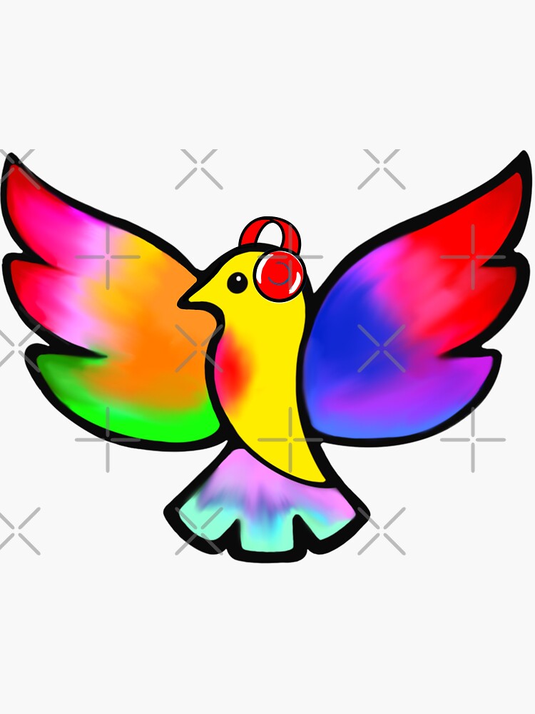 Thumbnail 4 of 4, Sticker, Tale Teller Kids Neurodivergence Logo Rainbow Bird In Headphones designed and sold by taletellerclub.