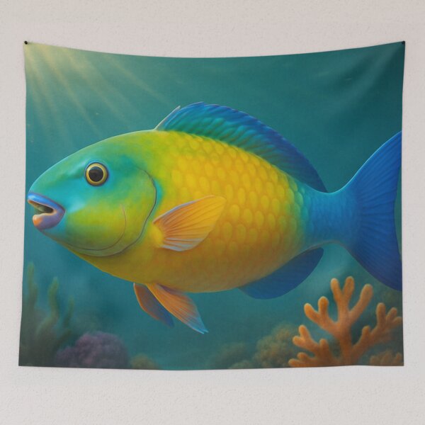 Item preview, Parrotfish Biting Coral on Seafloor designed and sold by DamioPolArt.