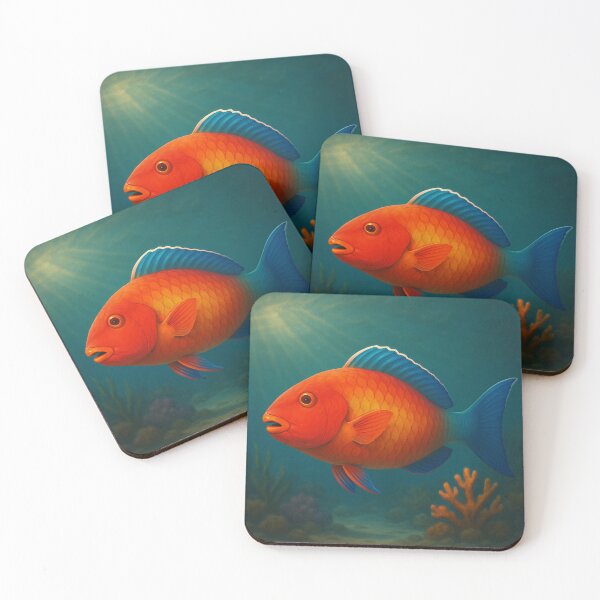 Item preview, Orange Red Parrotfish in Coral Reef designed and sold by DamioPolArt.