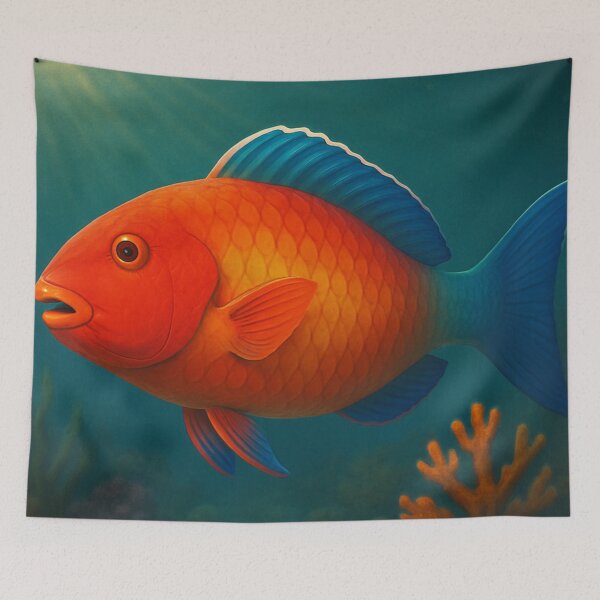 Item preview, Orange Red Parrotfish in Coral Reef designed and sold by DamioPolArt.