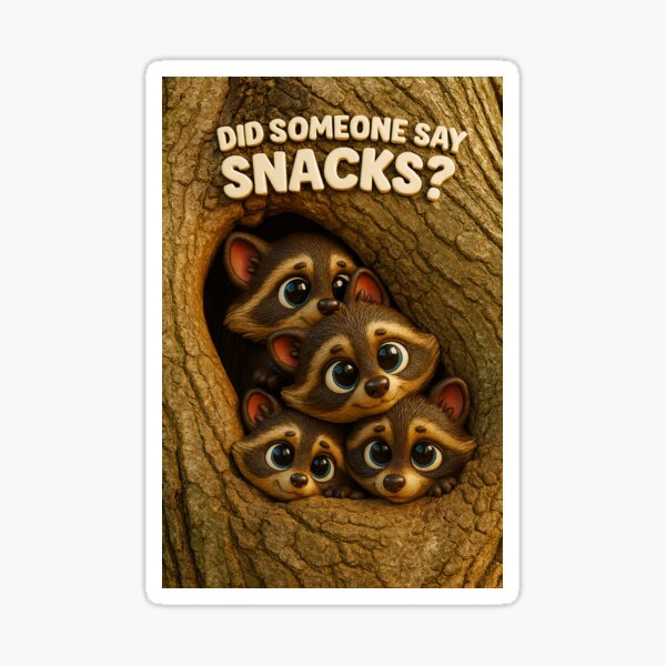 Item preview, Did someone say snacks? – Raccoons peeking out of a tree designed and sold by MugBuddy.