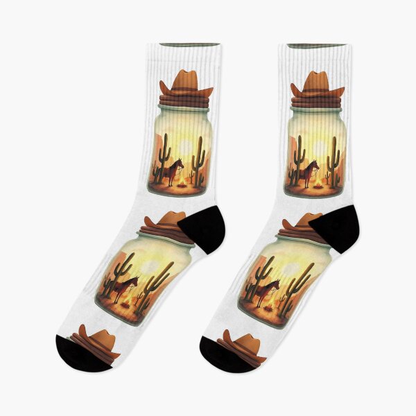 Item preview, Whimsical Western Desert Scene in a Jar – Watercolor Horse, Cowboy Hat & Cacti Illustrati designed and sold by PnrArtDesign.