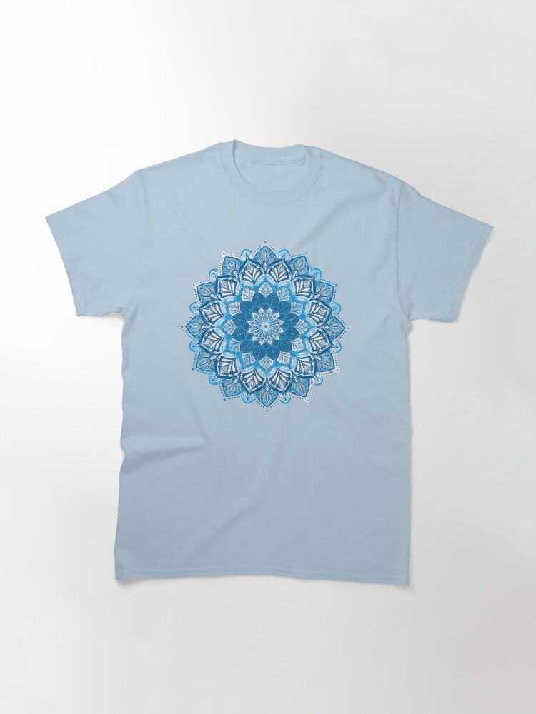 Thumbnail 3 of 7, Classic T-Shirt, Boho Mandala in Monochrome Blue and White designed and sold by micklyn.