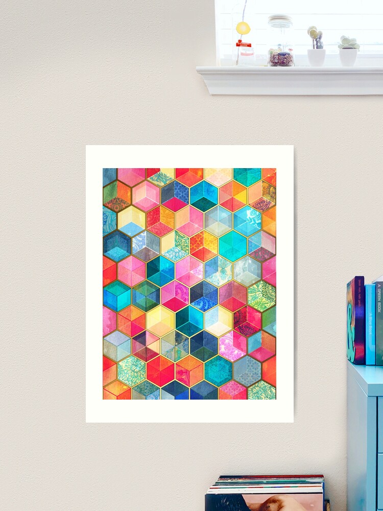 Crystal Bohemian Honeycomb Cubes - colorful hexagon pattern