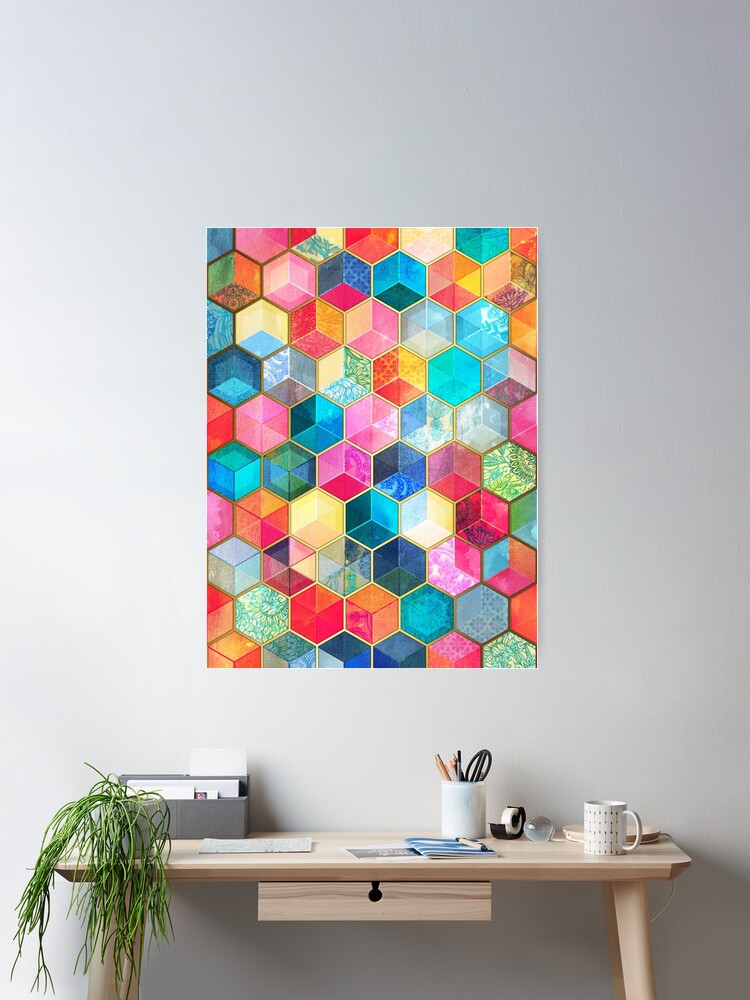 Crystal Bohemian Honeycomb Cubes - colorful hexagon pattern