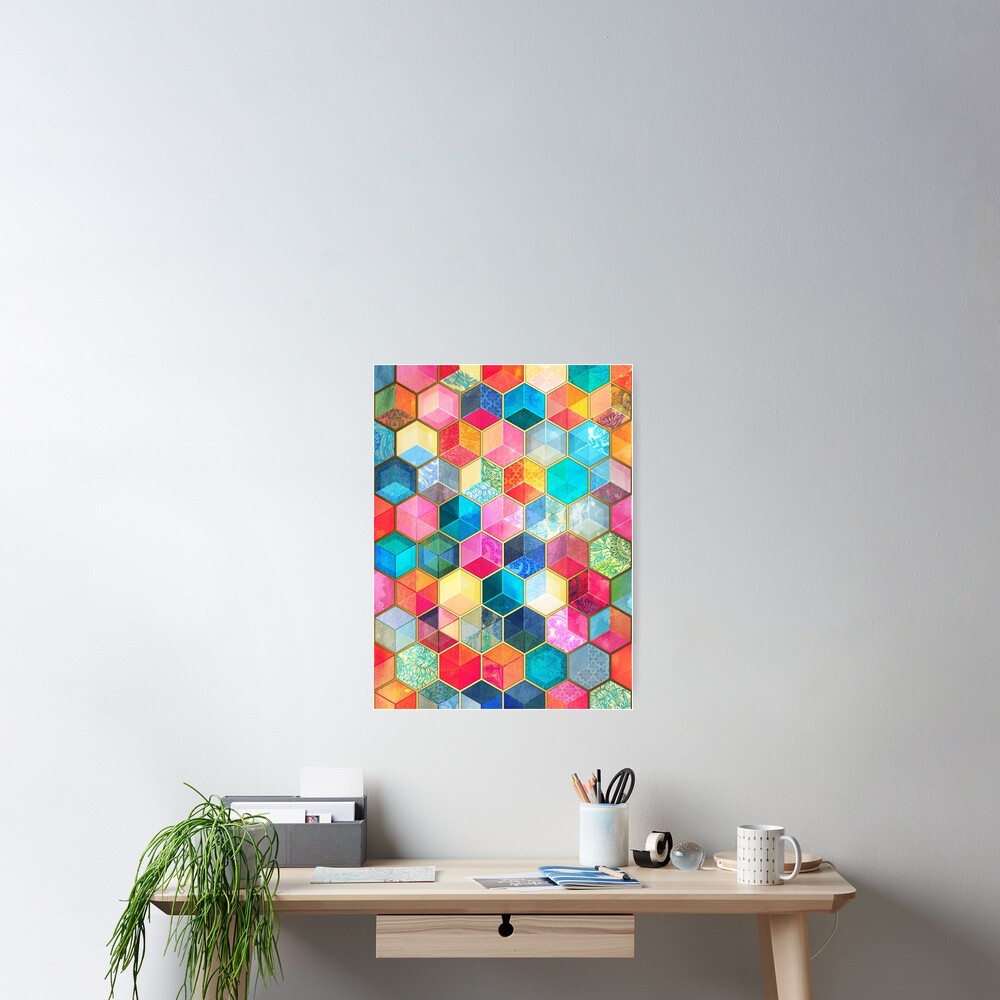Crystal Bohemian Honeycomb Cubes - colorful hexagon pattern