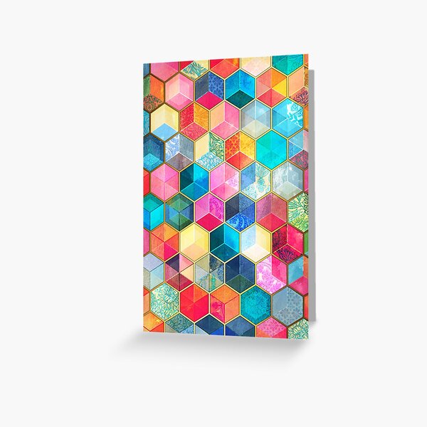 Item preview, Crystal Bohemian Honeycomb Cubes - colorful hexagon pattern designed and sold by micklyn.